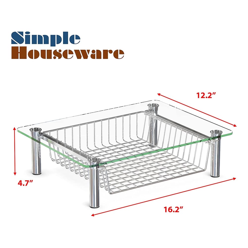 Simple Houseware Clear Glass Computer Monitor Stand Riser with Drawer