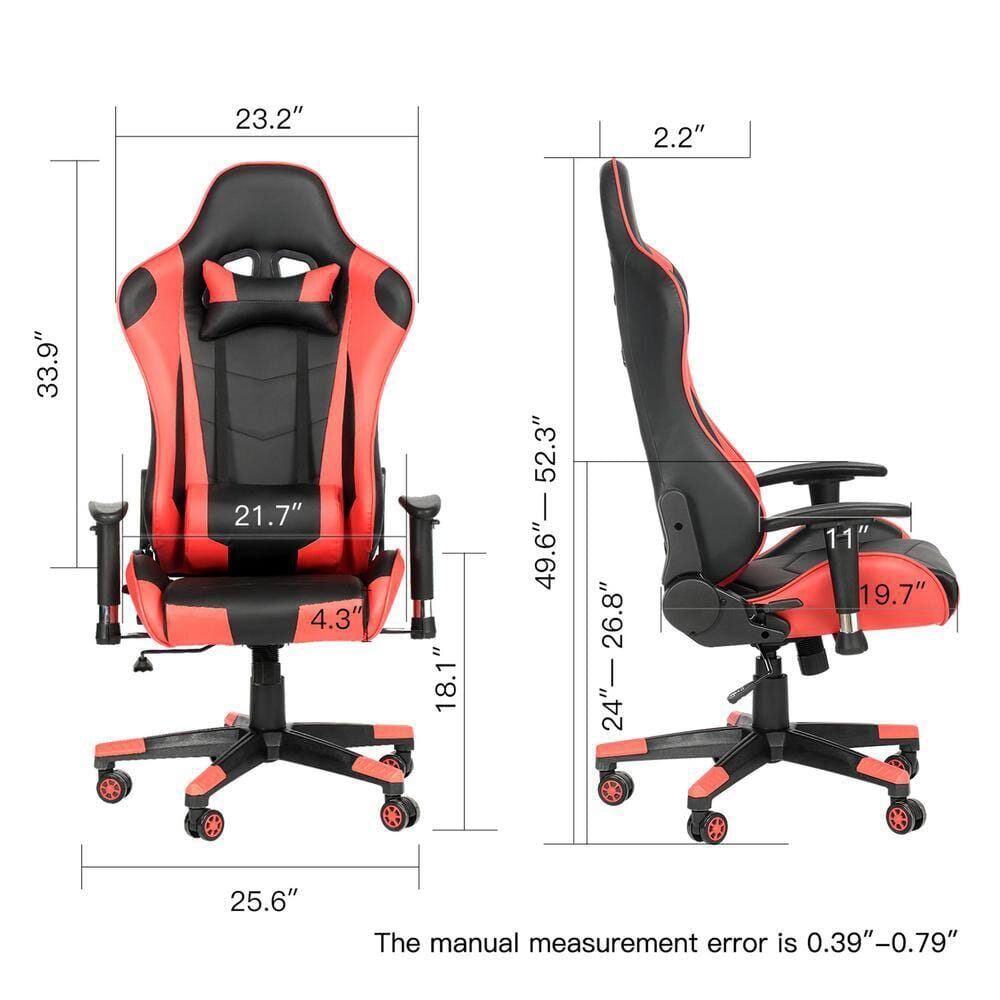 Ergonomic Gaming Chair with Headrest, Red