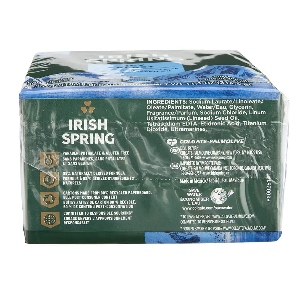 Irish Spring Icy Blast Deodorant Bar Soap, 3 Count