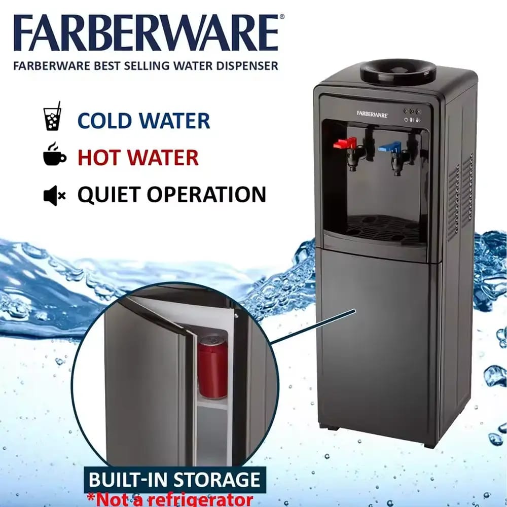 Farberware Freestanding Hot and Cold Water Cooler Dispenser, Black