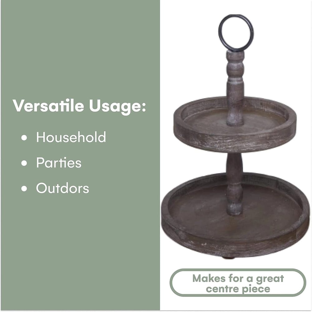 Hallops Adjustable Rustic 2 Tier Tray, Chocolate