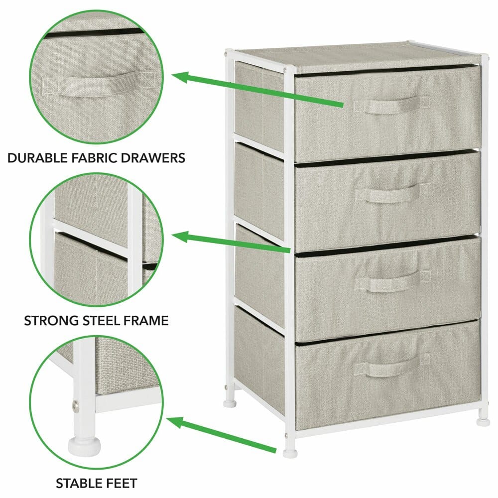 mDesign Fabric 4-Drawer Storage Dresser, Linen