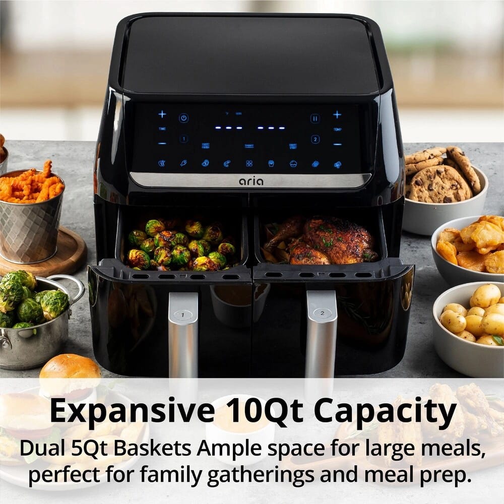 Aria 10 Quart Dual Basket Air Fryer, Black