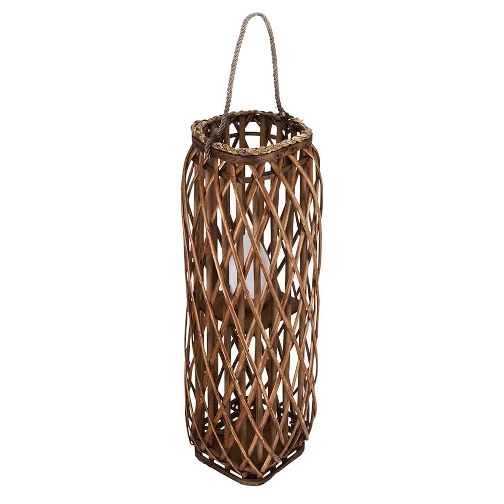 Barbara King Square Wicker Lantern With Remote, Caramel, 28"