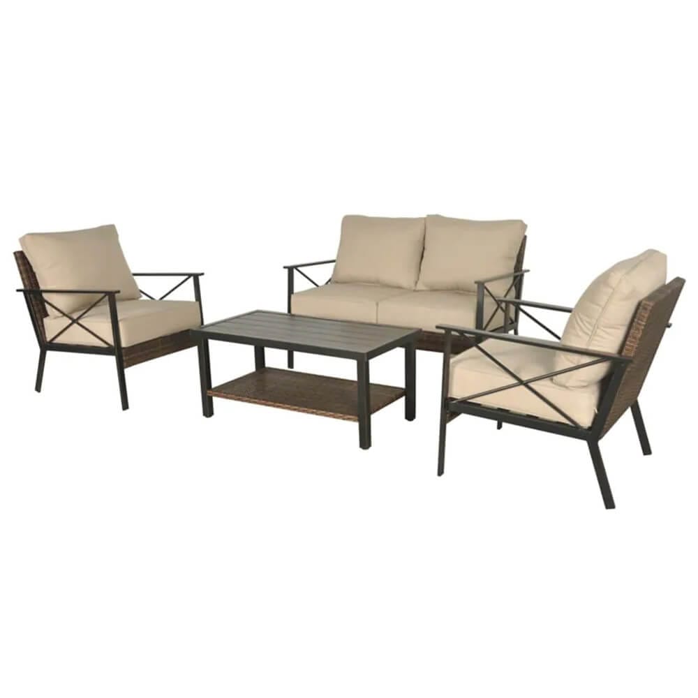 StyleWell Northport 4-Piece Resin Wicker Deep Seat Patio Set, Tan