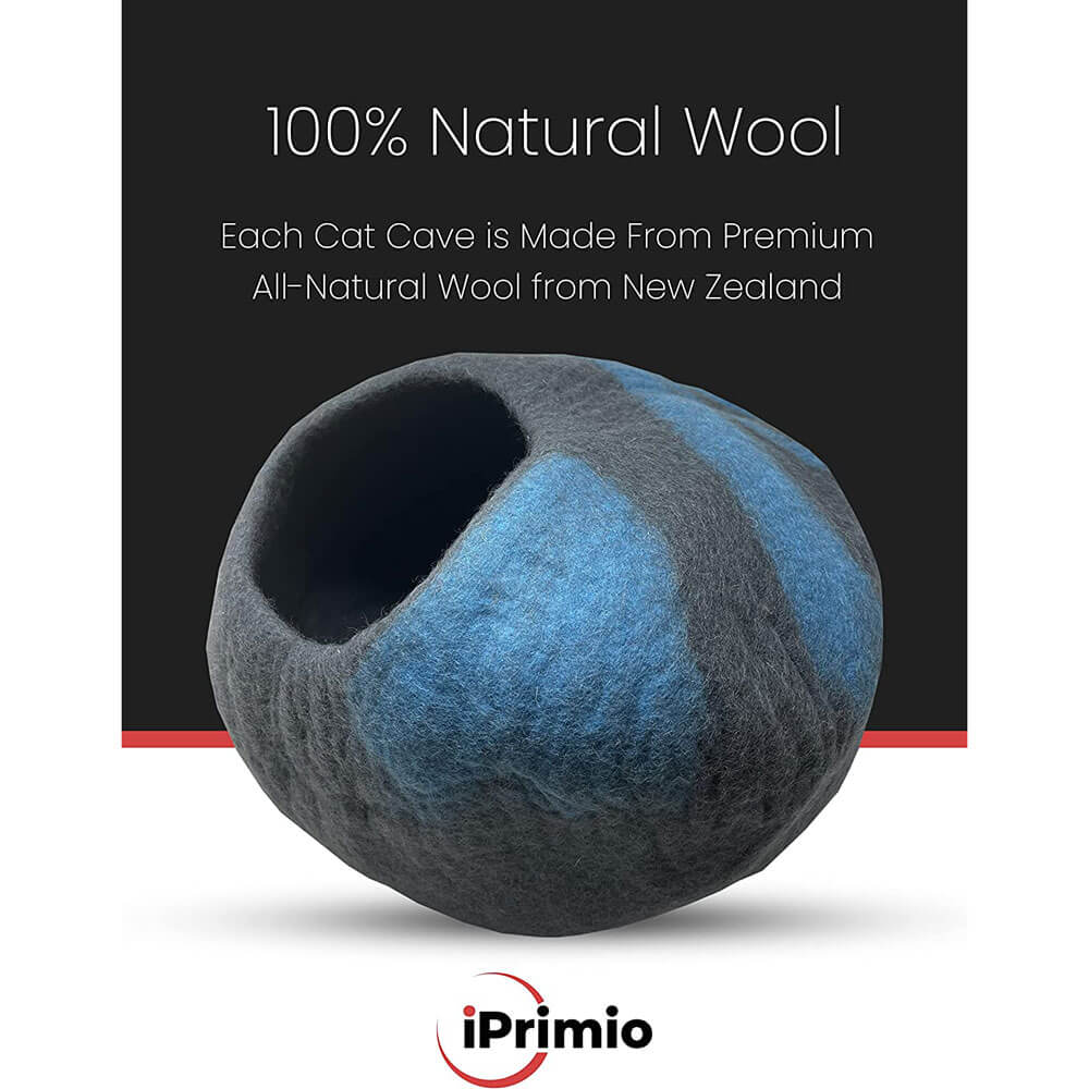iPrimio 100% Natural Wool Cat Cave, Gray/Blue