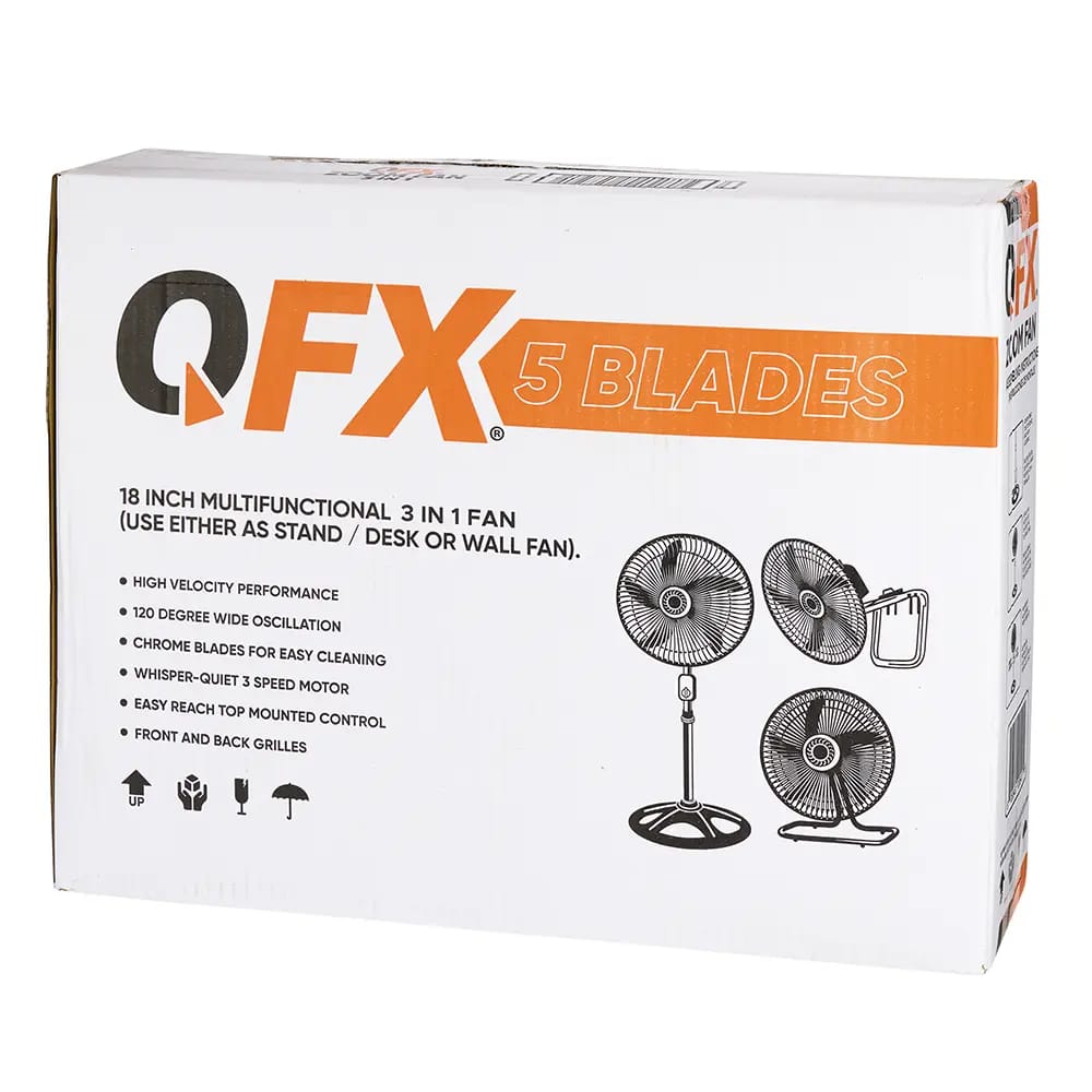 QFX 5 Blades Multifunctional 3 in 1 Fan, 18"