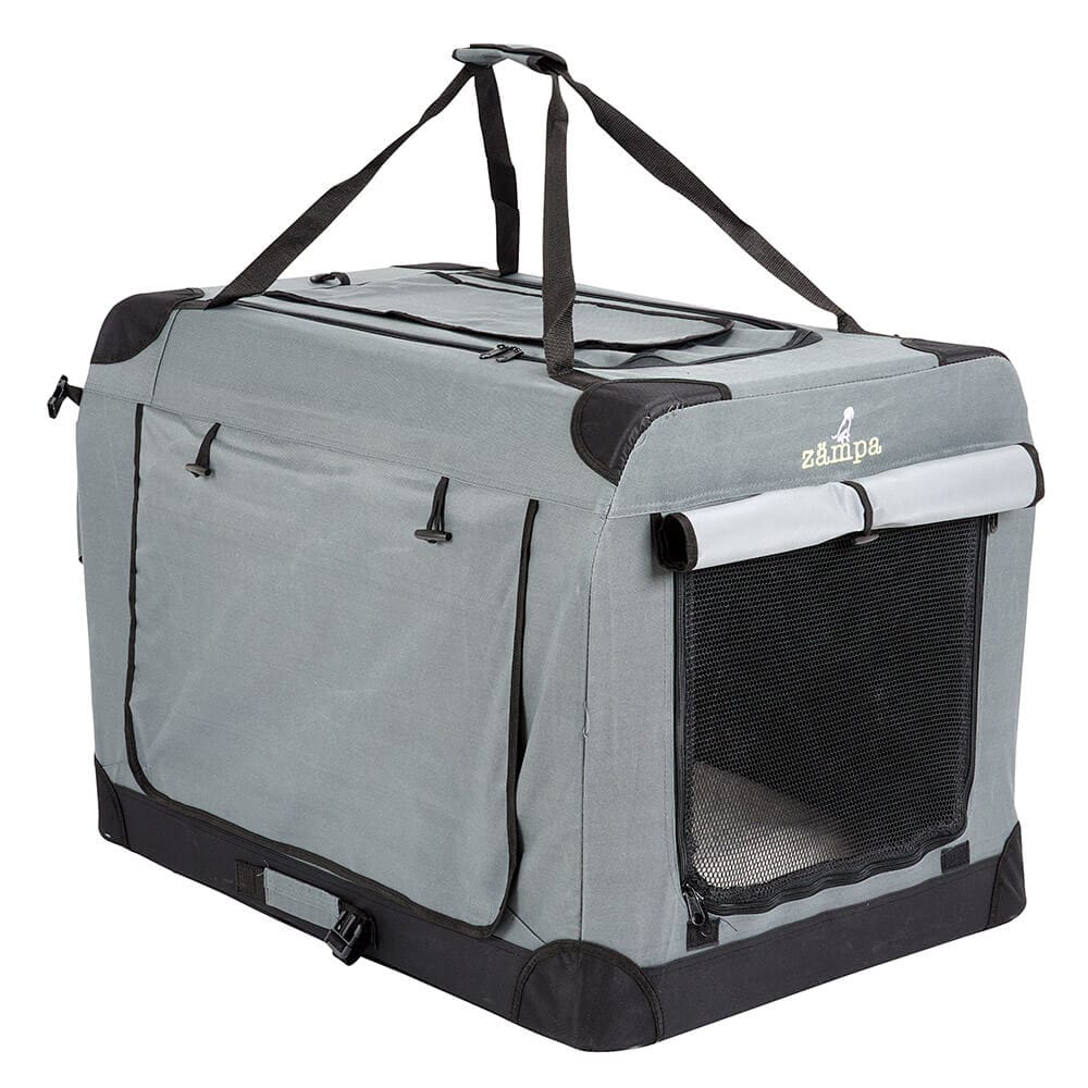 Zampa Large Portable Pet Crate, 32" x 23" x 23", Gray/Black