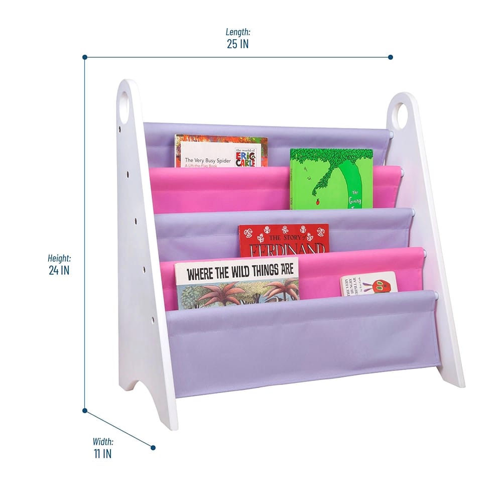 Wildkin Kids Canvas Bookshelf, White/Pink/Purple