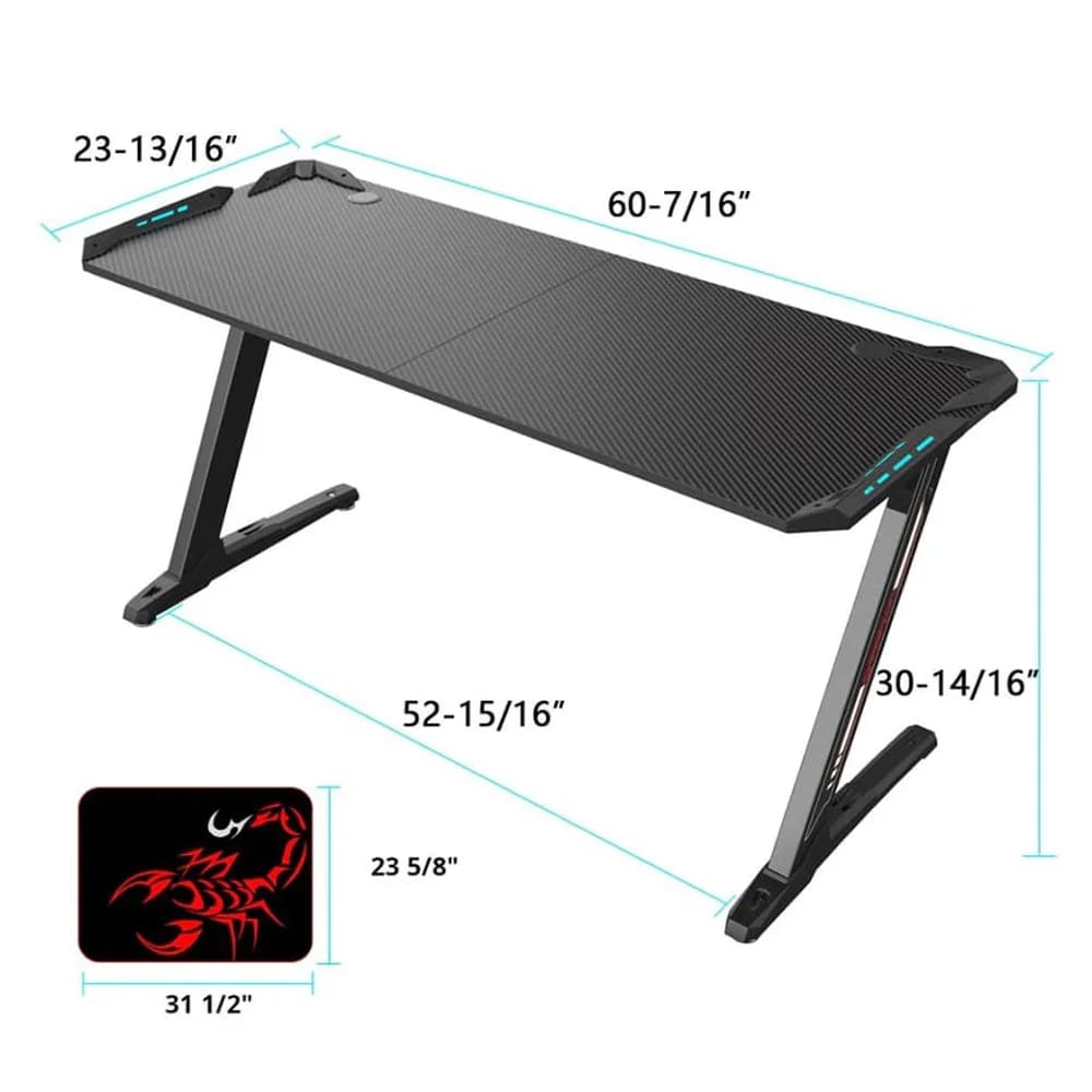 Eureka Ergonomic Gaming Desk with RGB Lights, Black