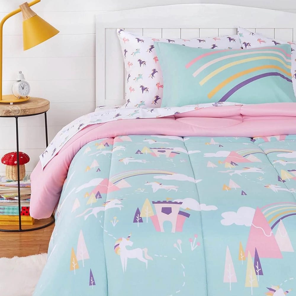 Easy-Wash Microfiber Bed-in-a-Bag Bedding Set, Full/Queen, Unicorn Kingdom