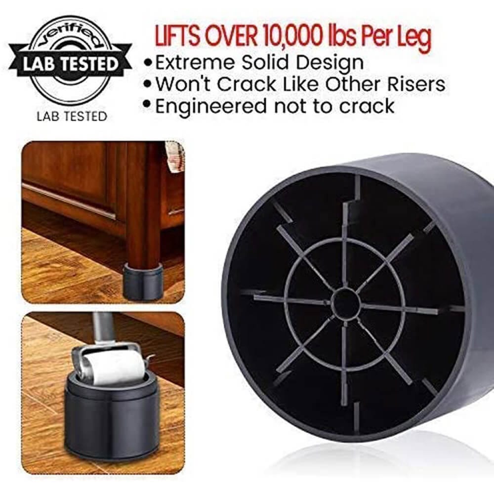 iPrimio 3-Inch Lift Round Bed Risers, Set of 6, Black