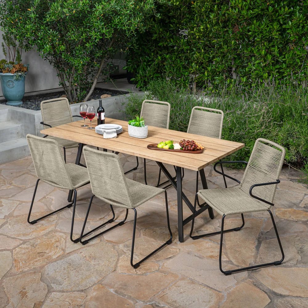 Royal Garden Linden Hills 7-Piece Rope Dining Set, Tan