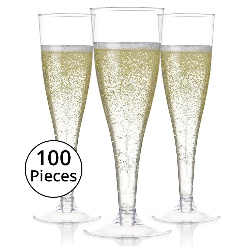 Prestee 100-Piece Plastic Champagne Flutes, Clear