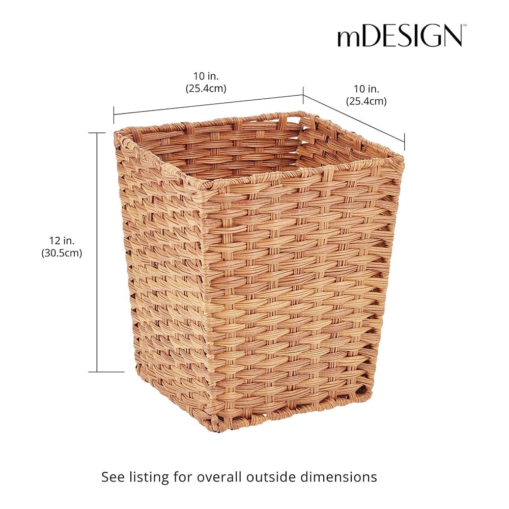 mDesign Small Woven Basket Trash Can, Camel Brown