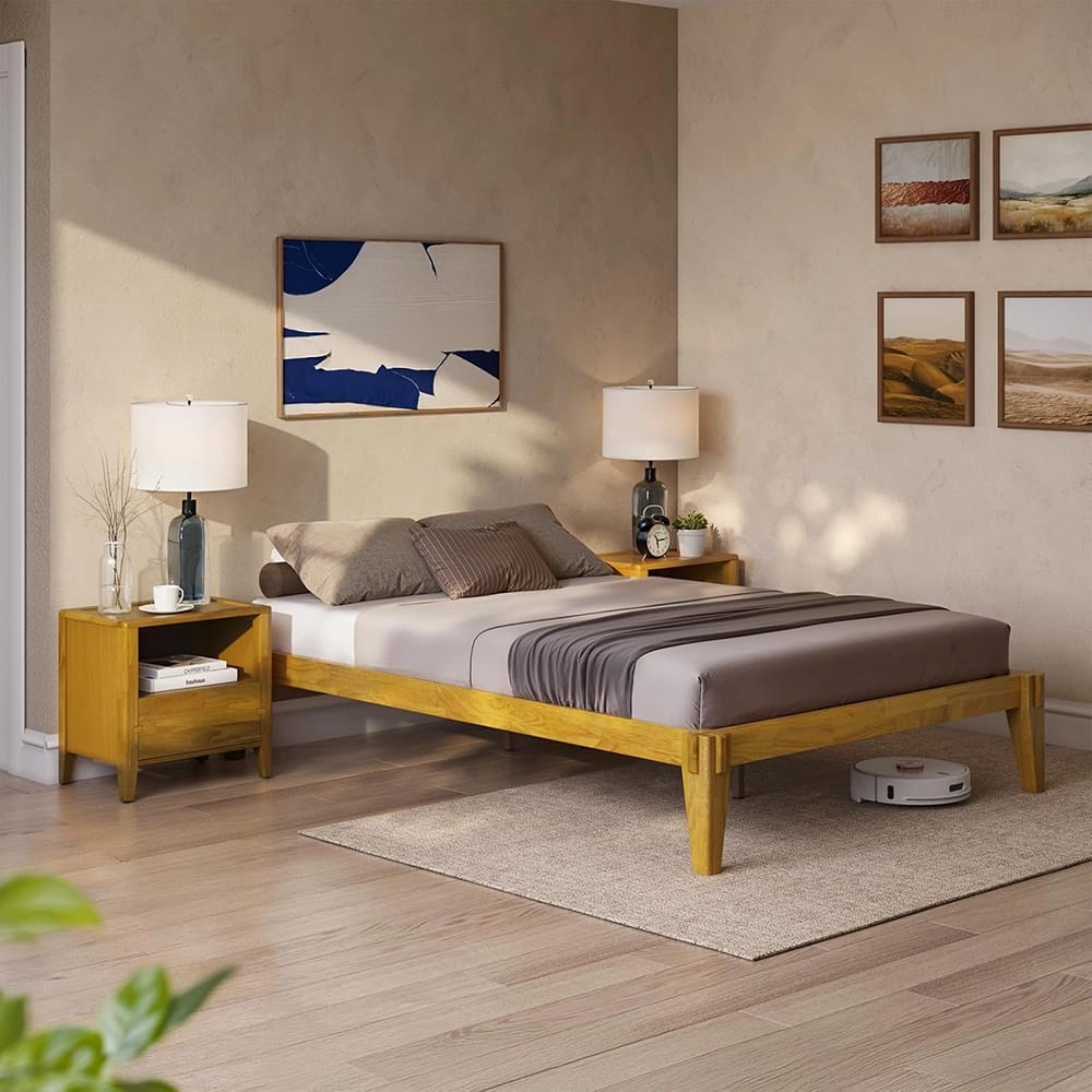 Bme Chalipa King Size Solid Wood Japanese Bed Frame, Natural