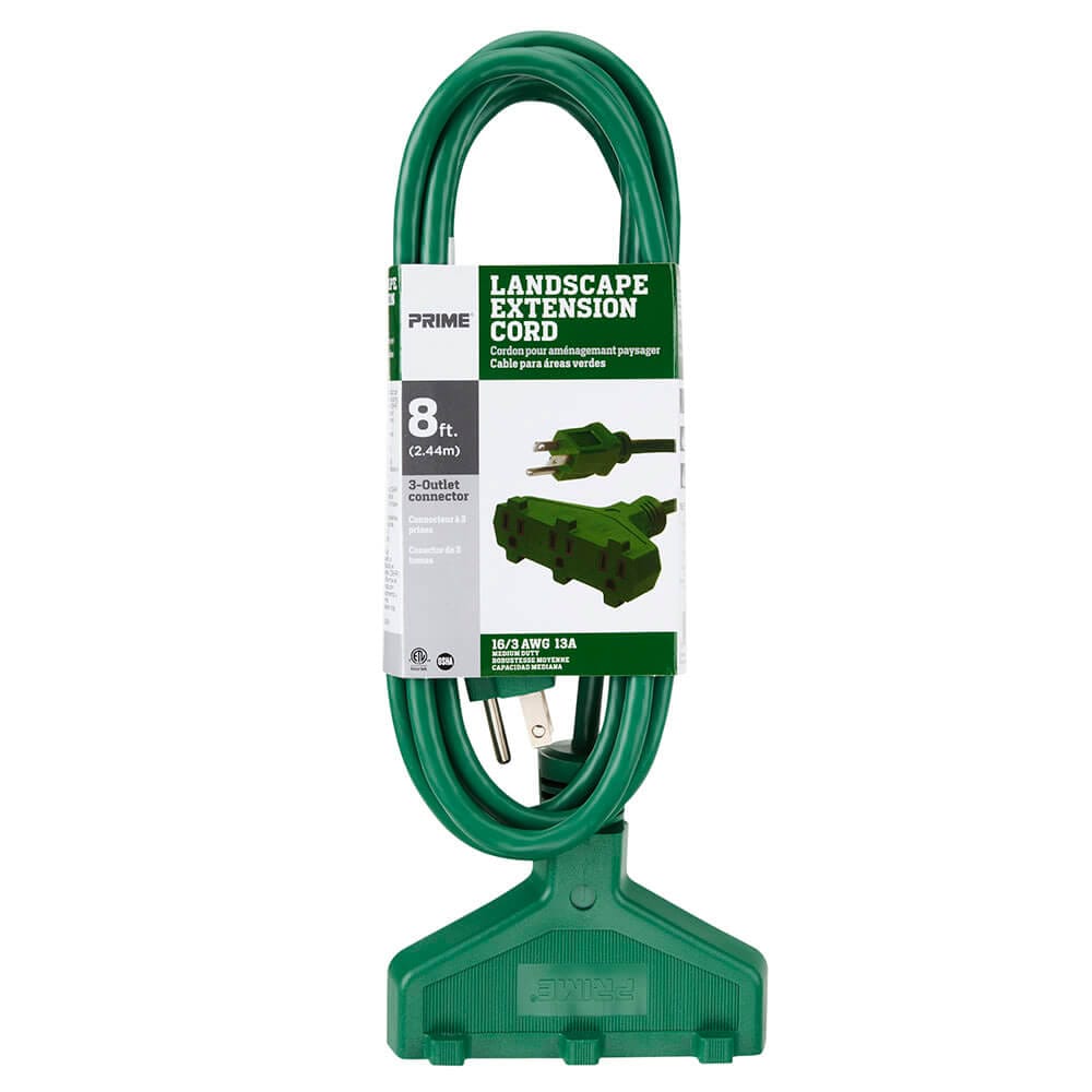 Prime Medium Duty 3 Outlet Landscape Extension Cord, 8'