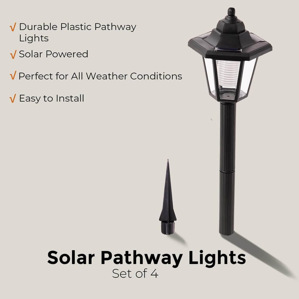 Laurel Canyon Classical Solar Pathway Lights, 4-Pack, Black