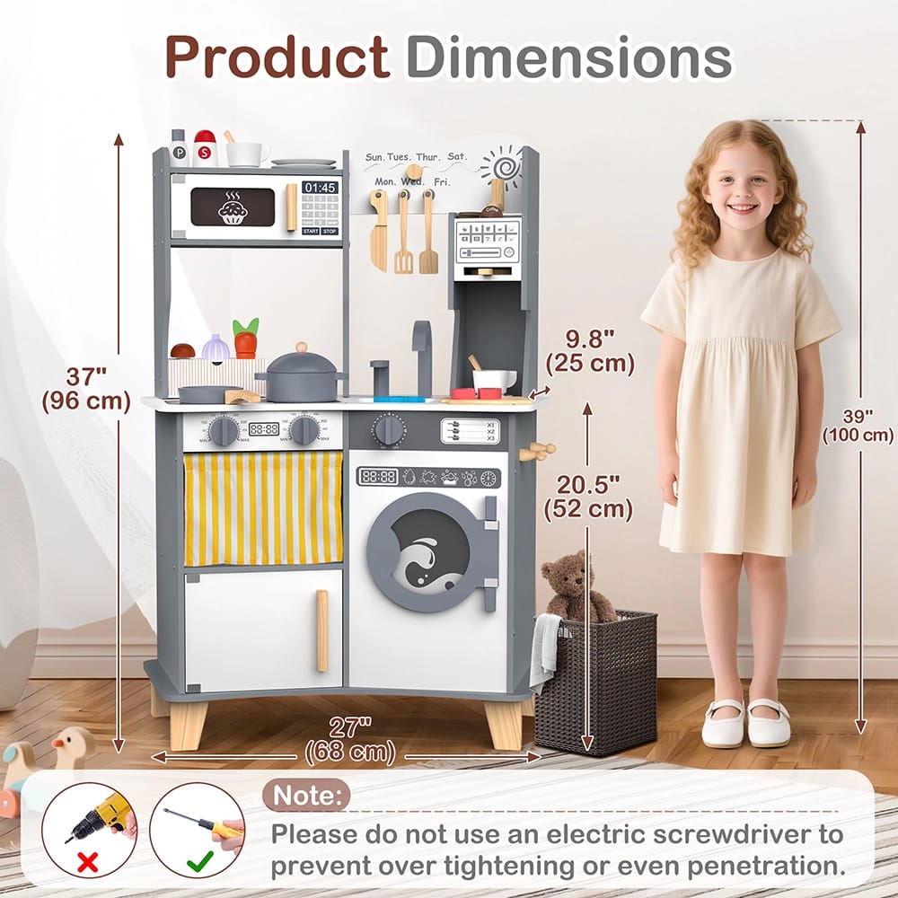 Large Wooden Kids Play Kitchen, Gray