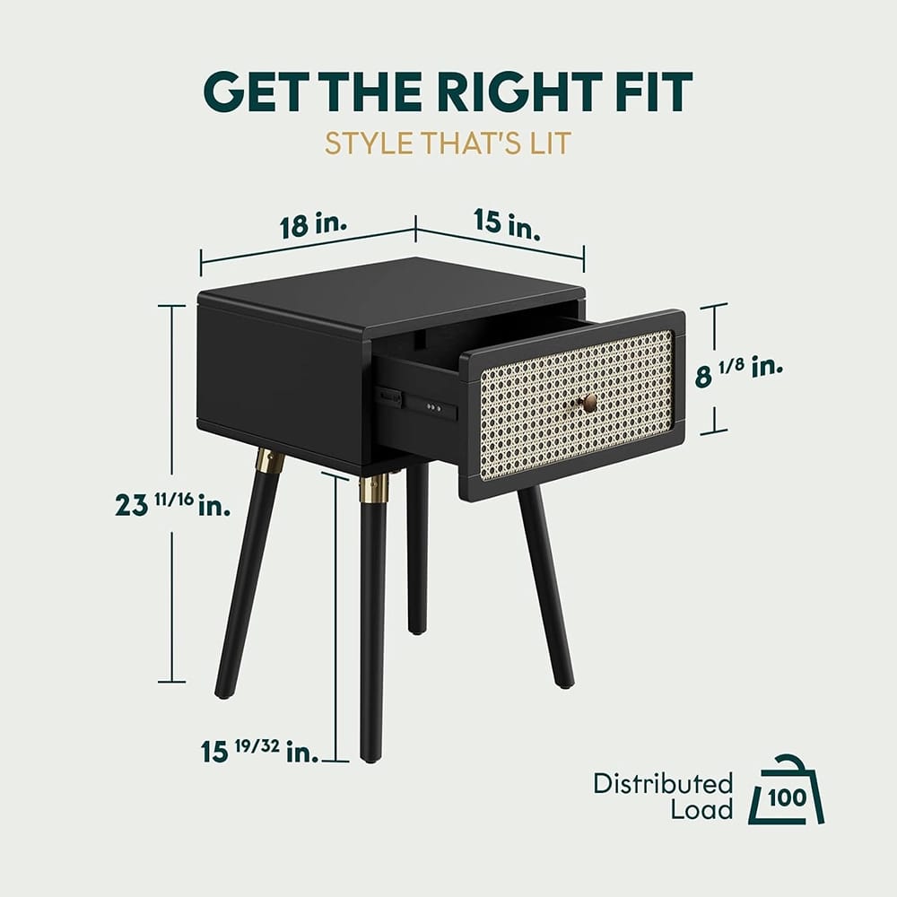 Bme Aurelia Nightstand With 1-Drawer, Black