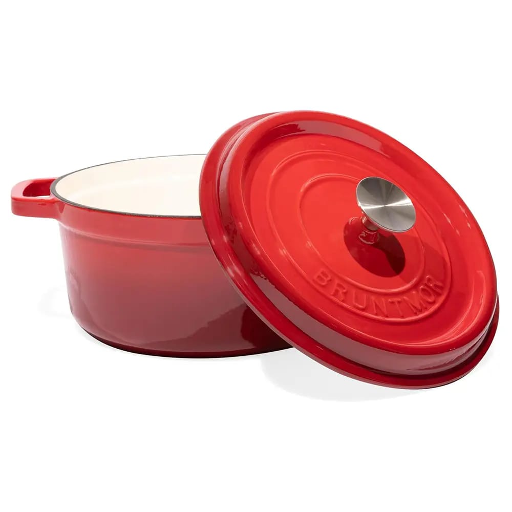 Bruntmor 6.5 qt Cast Iron Dutch Oven Casserole Dish, Red