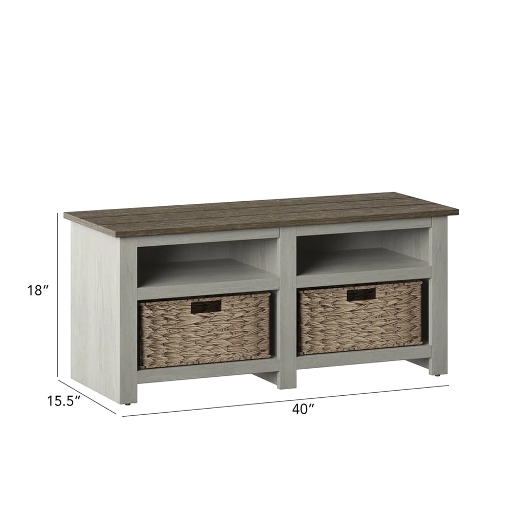 Twin Star Home Storage Bench with Baskets, Fairfax Oak