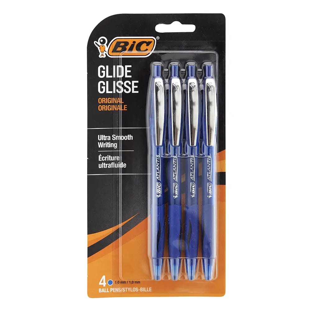 BIC Glide Original Ballpoint Blue Pens, 4 Count