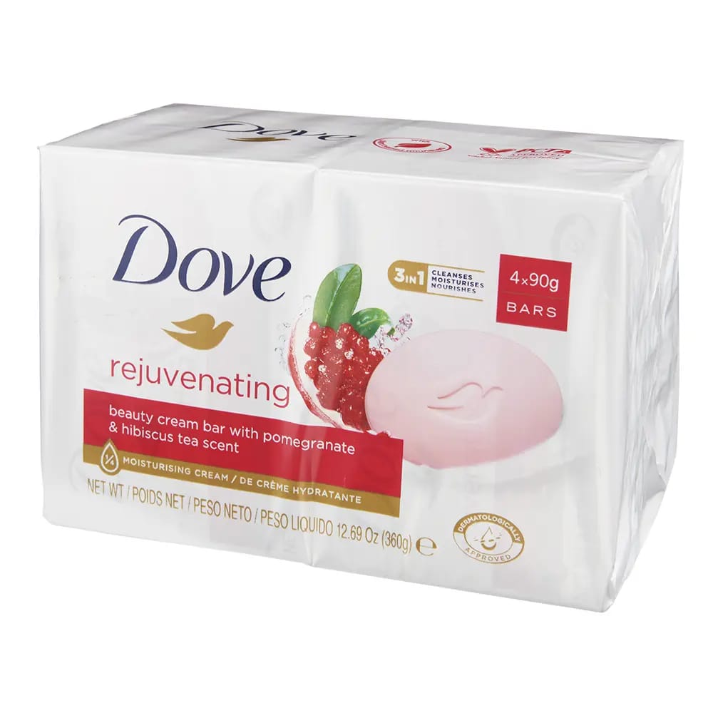 Dove Rejuvenating Pomegranate & Hibiscus Tea Beauty Cream Bar Soap, 4 Count