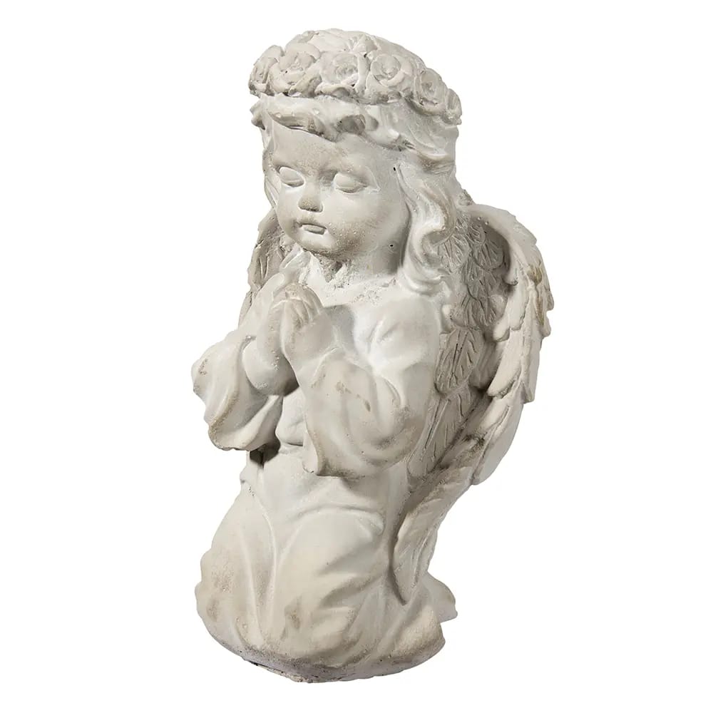 Praying Cherubim Girl Cement Statue, Gray