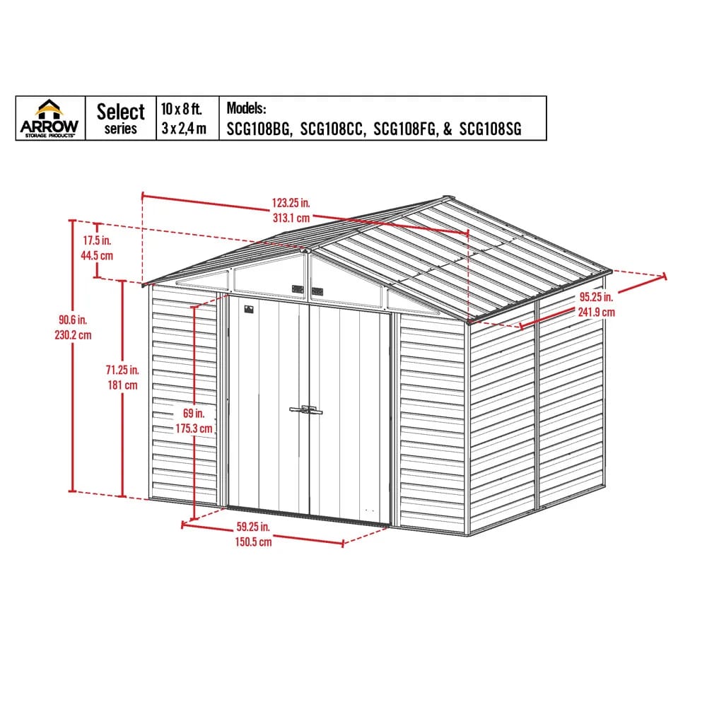 Arrow Select 8' x 10' Galvanized Steel Storage Shed