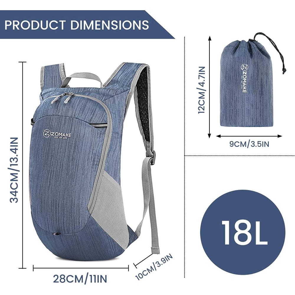 ZOMAKE Ultra Lightweight Packable Backpack, 18L, Navy