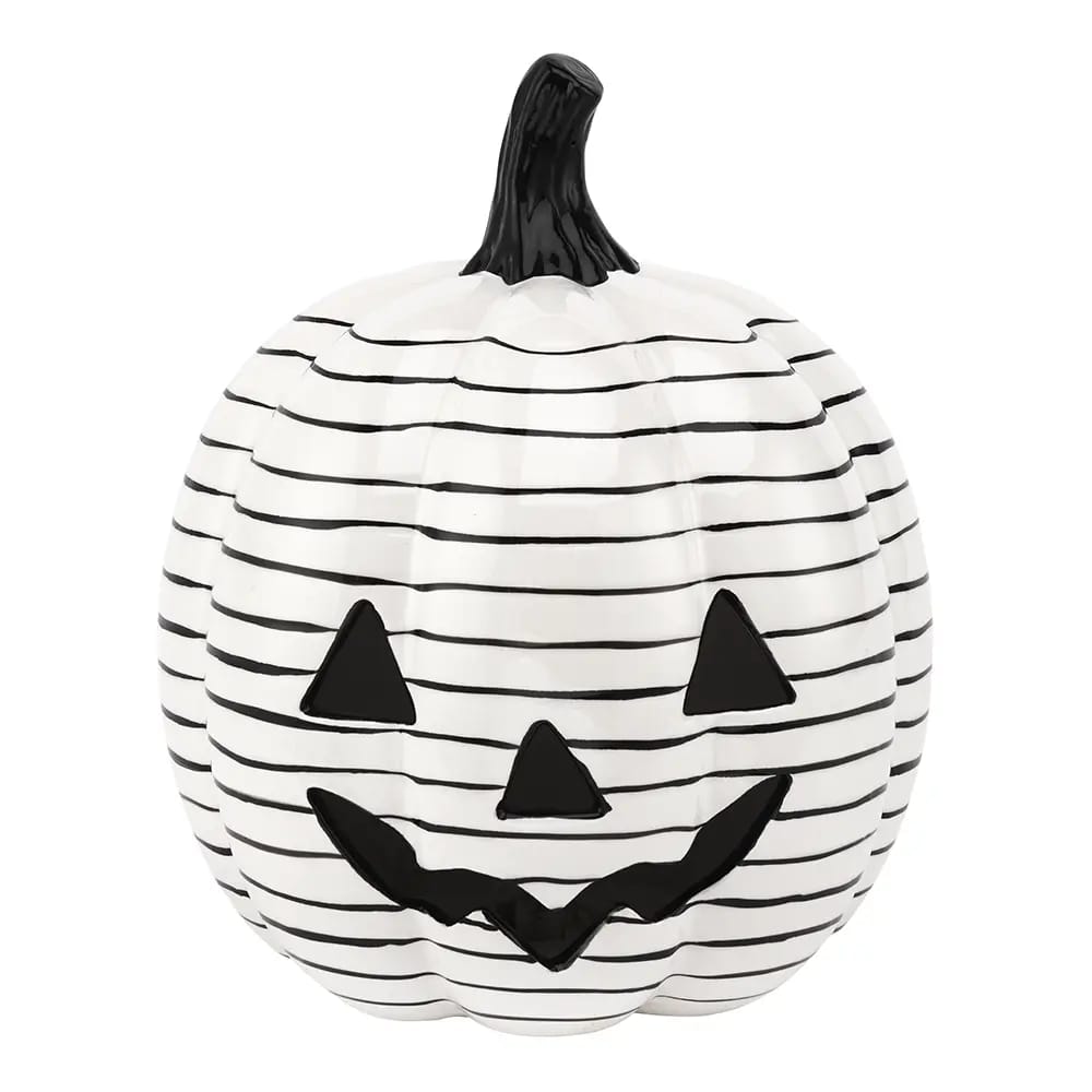 Ceramic LED Striped White Jack-O-Lantern