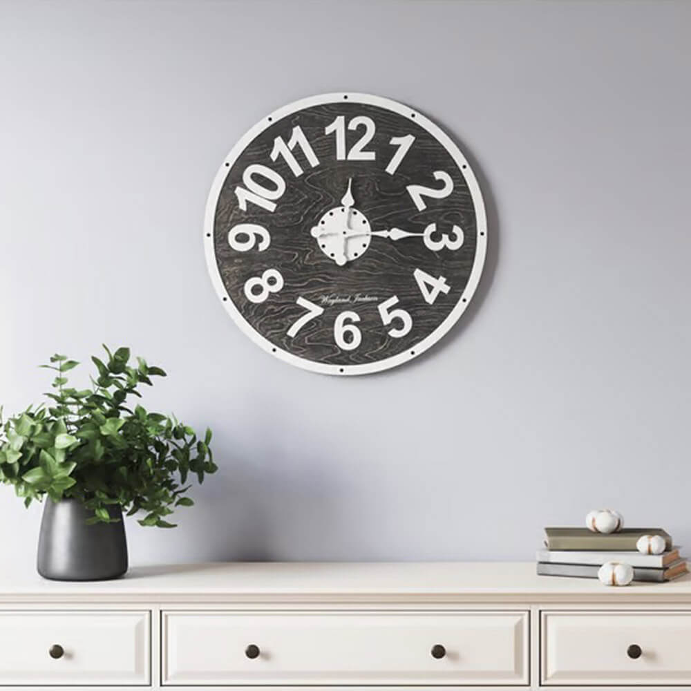 Jofran Furniture Wayland Jackson 24" Distressed Wood Wall Clock, Black & White