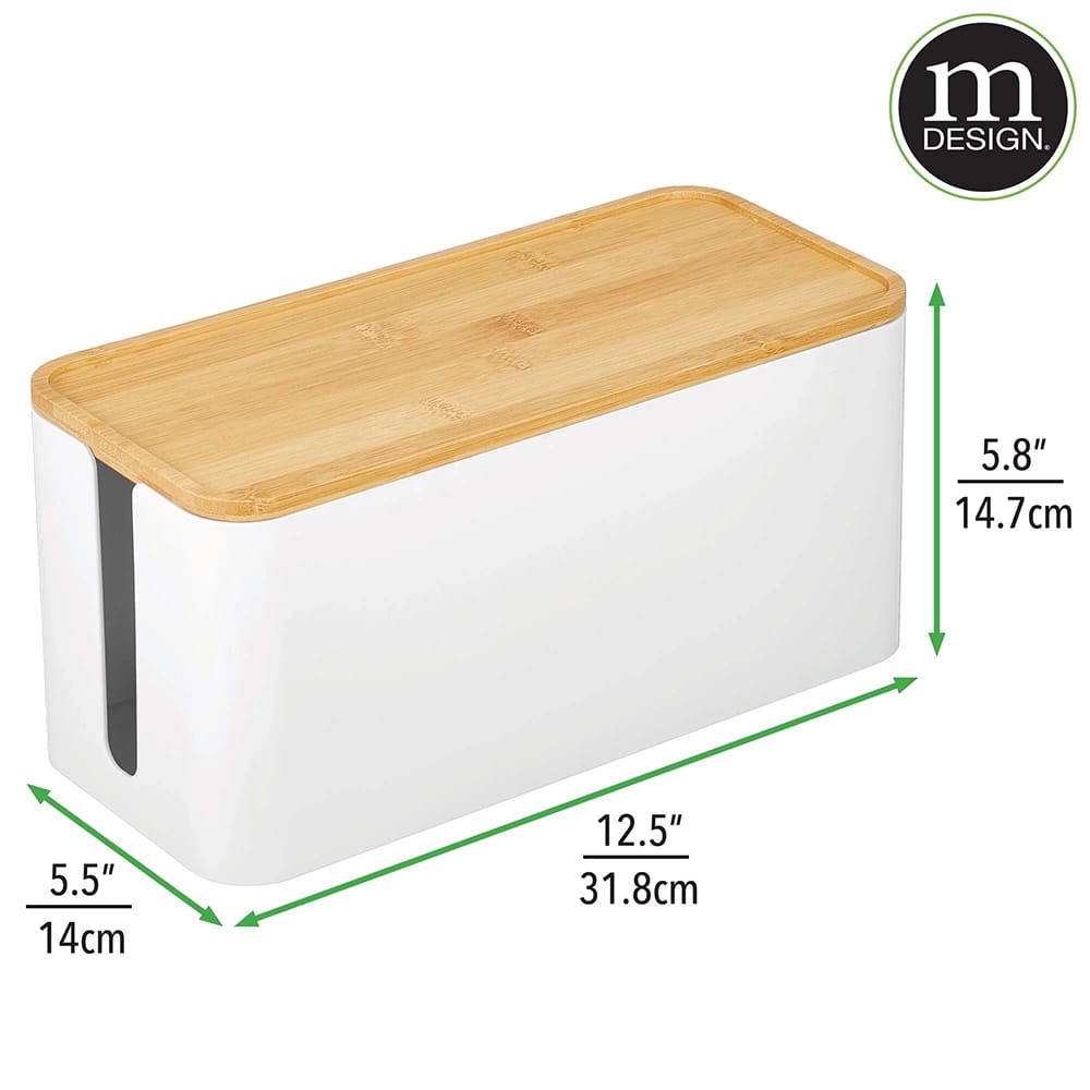 mDesign Cable Management Box Organizer, White/Natural