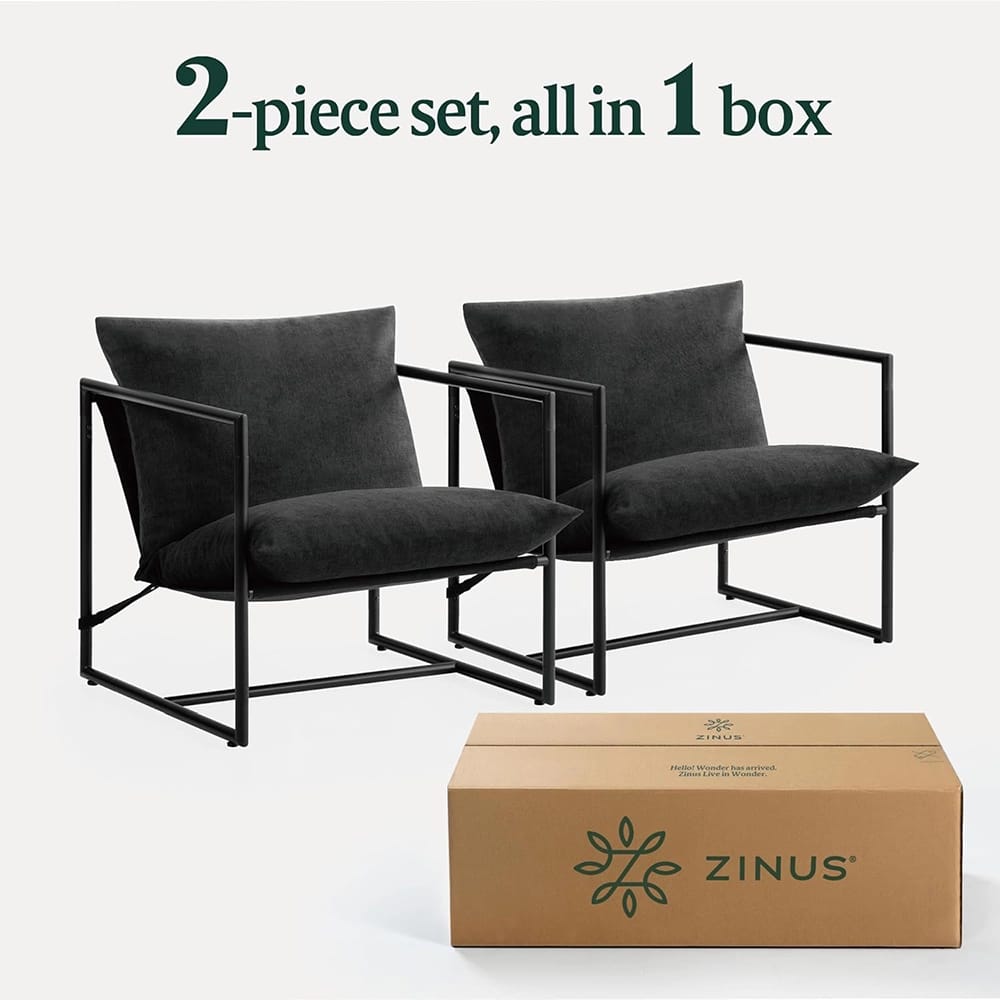 Zinus Aidan Sling Accent Chair, Black, Set of 2
