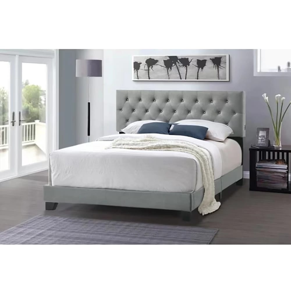 Belle Isle Furniture Royale Velvet Upholstered Bed with USB Charging Ports, Twin, Dark Gray