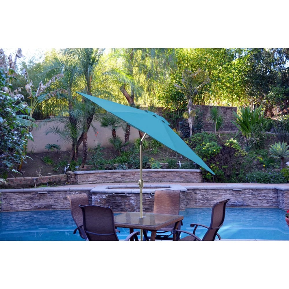 Jeco 9' Aluminum Patio Market Umbrella with Tilt and Crank, Turquoise/Gray