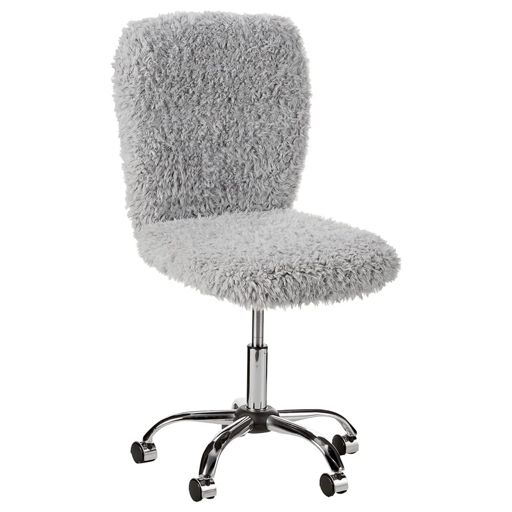 Faux Fur Rolling Desk Chair, Gray