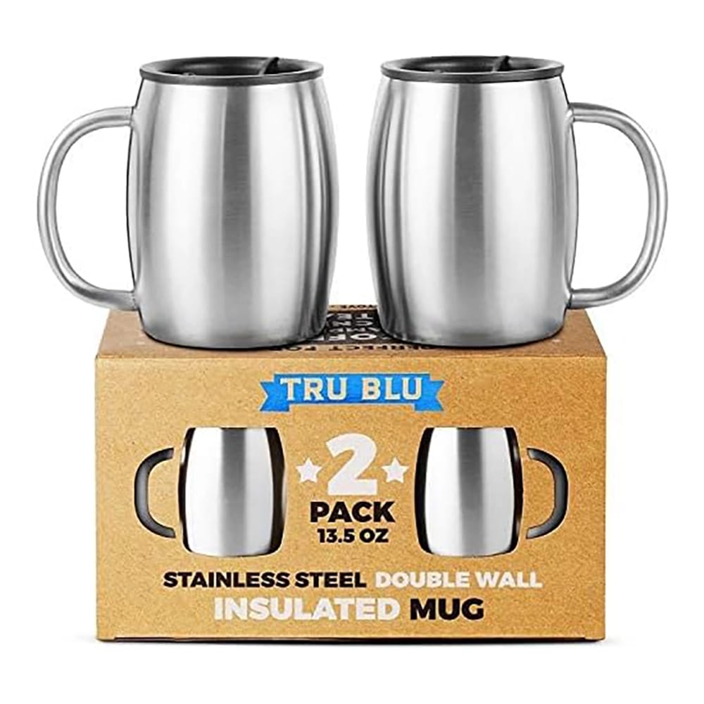 Tru Blu Steel Stainless Steel Coffee Mug with Lid, Set of 2