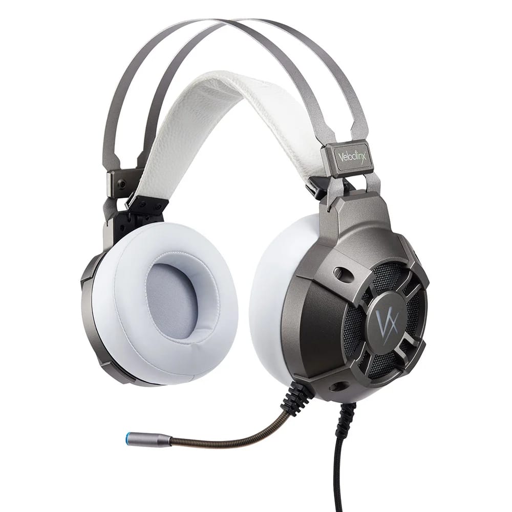 Velocilinx Surround Sound USB Gaming Headset, White/Silver