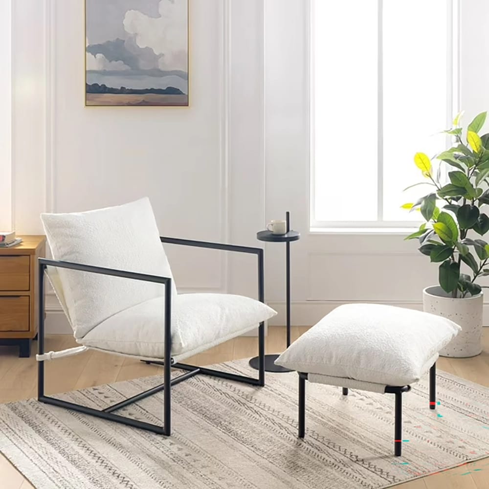 Zinus Isaac Sling Chair with Ottoman and Drink Table, White