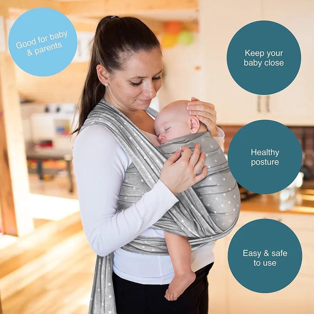 Smartpeas Baby Wrap Carrier, Light Gray/Stars