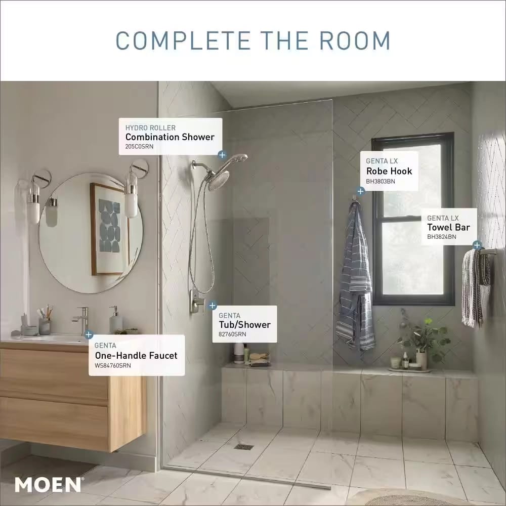 MOEN 3-Spray 7.5 in. Dual Tub Wall Mount Fixed and Handheld Shower Head, Brushed Nickel