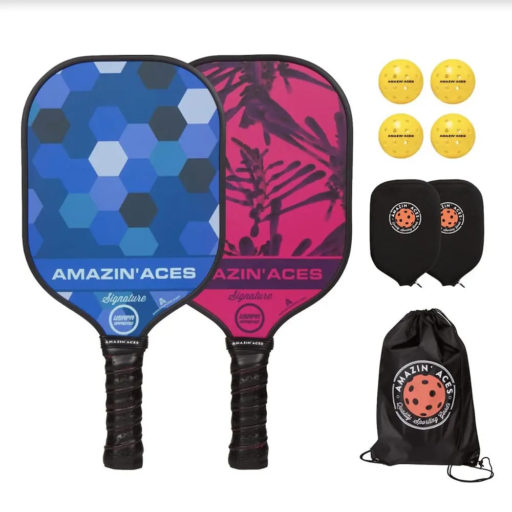 Amazin' Aces Signature Graphite Pickleball Paddle Set, Set of 2, Honeycomb Blue & Electric Pink