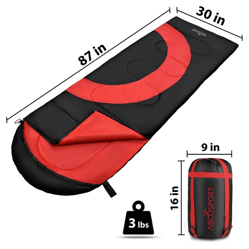 Abco Tech Lightweight Envelope Sleeping Bag, Red/Black