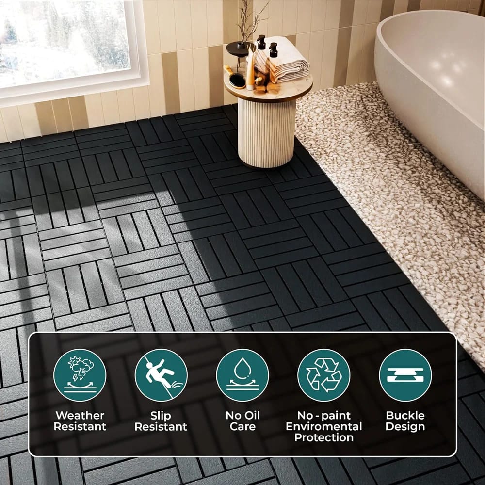 Idzo Plastic Interlocking Deck Tiles, Dark Gray, 9 pk