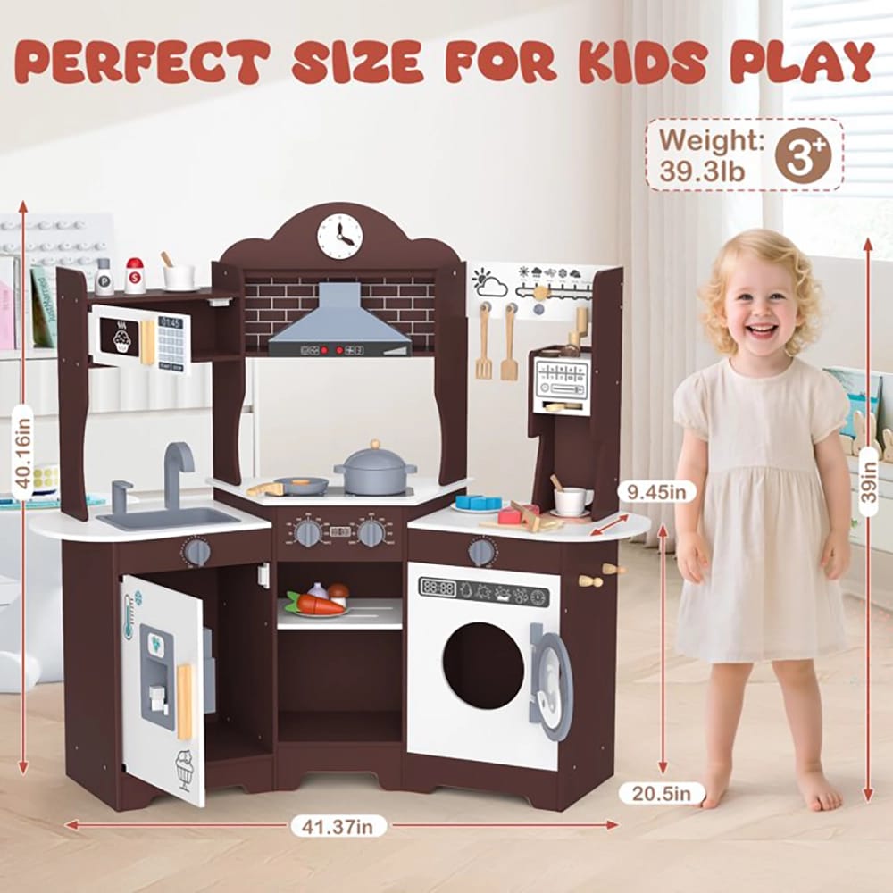 X-Large Wooden Kids Play Kitchen, Brown