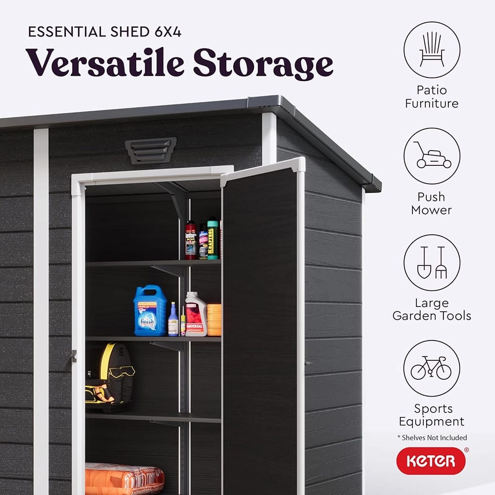 Keter 6' x 4' Resin Outdoor Storage Shed, Gray/White