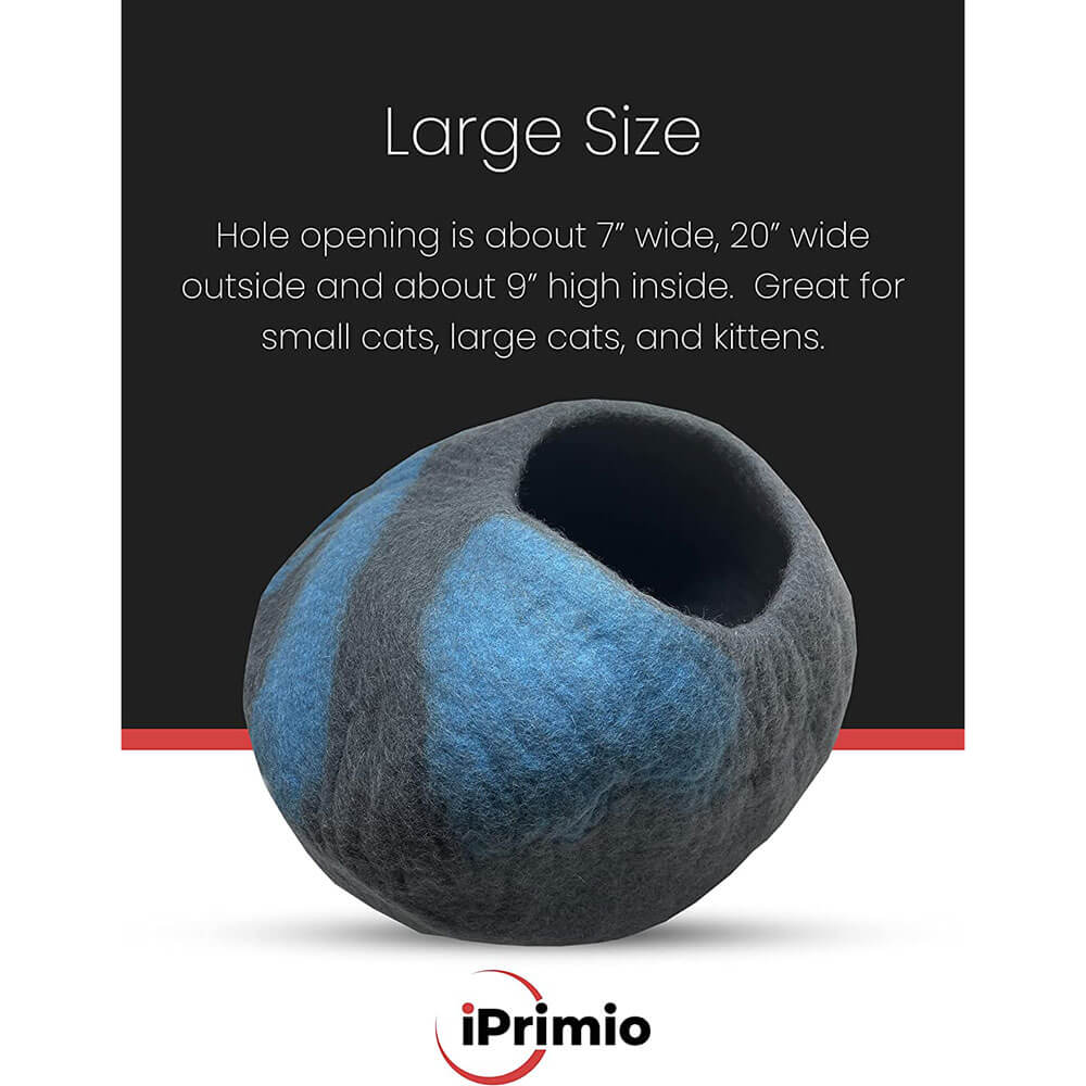 iPrimio 100% Natural Wool Cat Cave, Gray/Blue