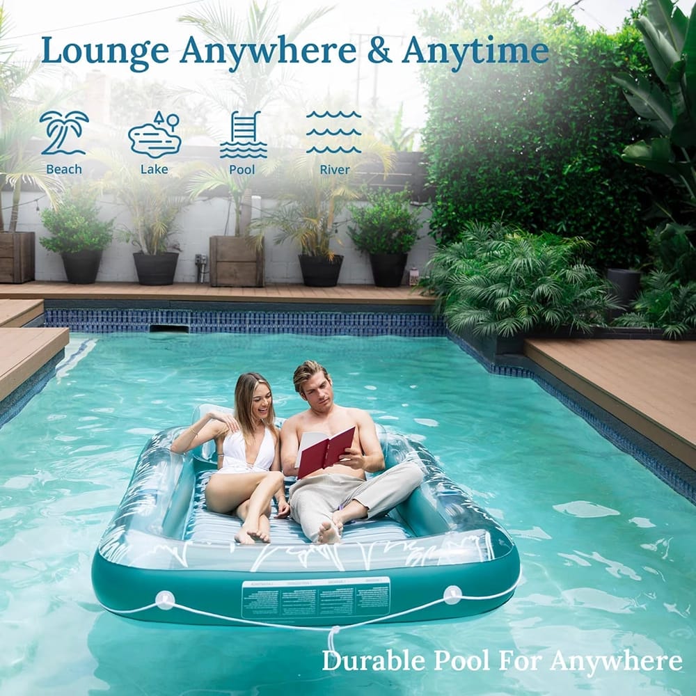 Sunrio 73" x 46" Inflatable Pool Lounger Float, Clear/Green